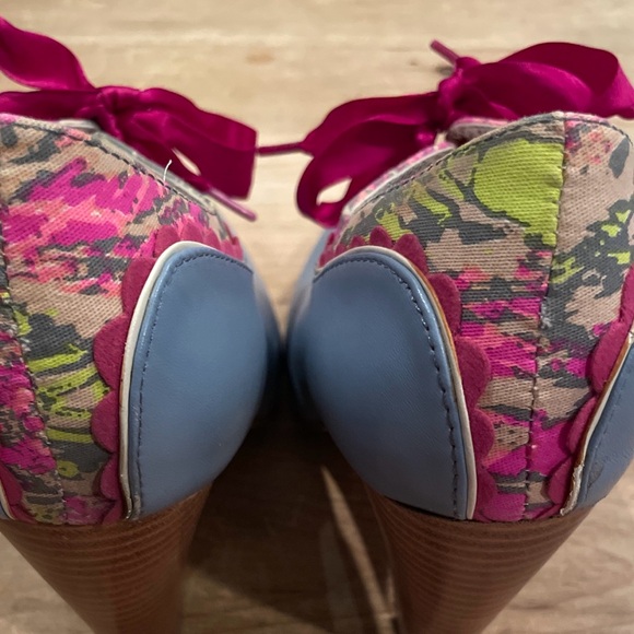 Poetic Justice London Blue Pink Floral Leather heels feminine cottagecore 8.5M - Picture 2 of 16